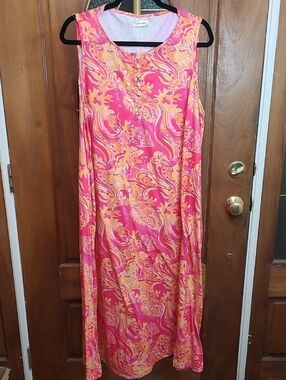 Southern Stitch Sleeveless Pink & Orange Tropical Print Dress size XXXL.